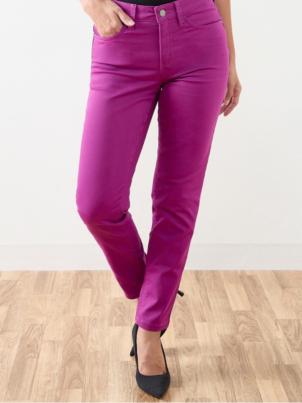 Cleo Lilly Slim Leg Butt Lift Plumberry Coloured Denim Petite Full Length 12 NWT